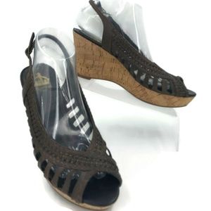 Crown Vintage Brown Woven Cork Wedge Sandals / 8.5